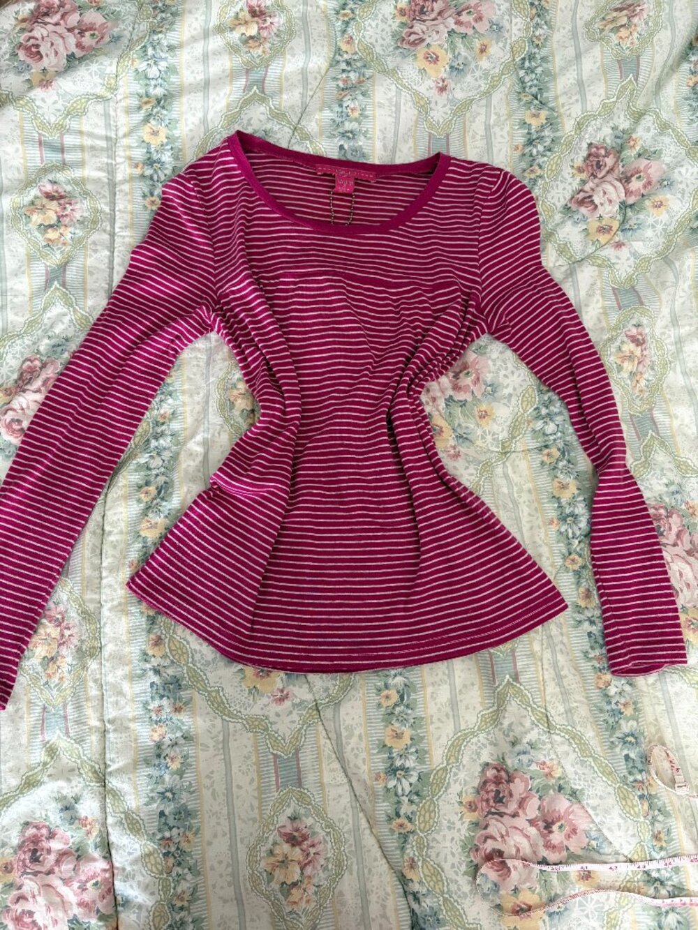 Y2k pink and white striped long sleeve babydoll top